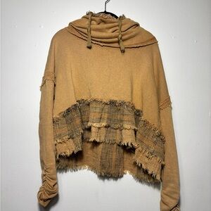 Free People Fringed Hooded Sweater - Camel/Tan